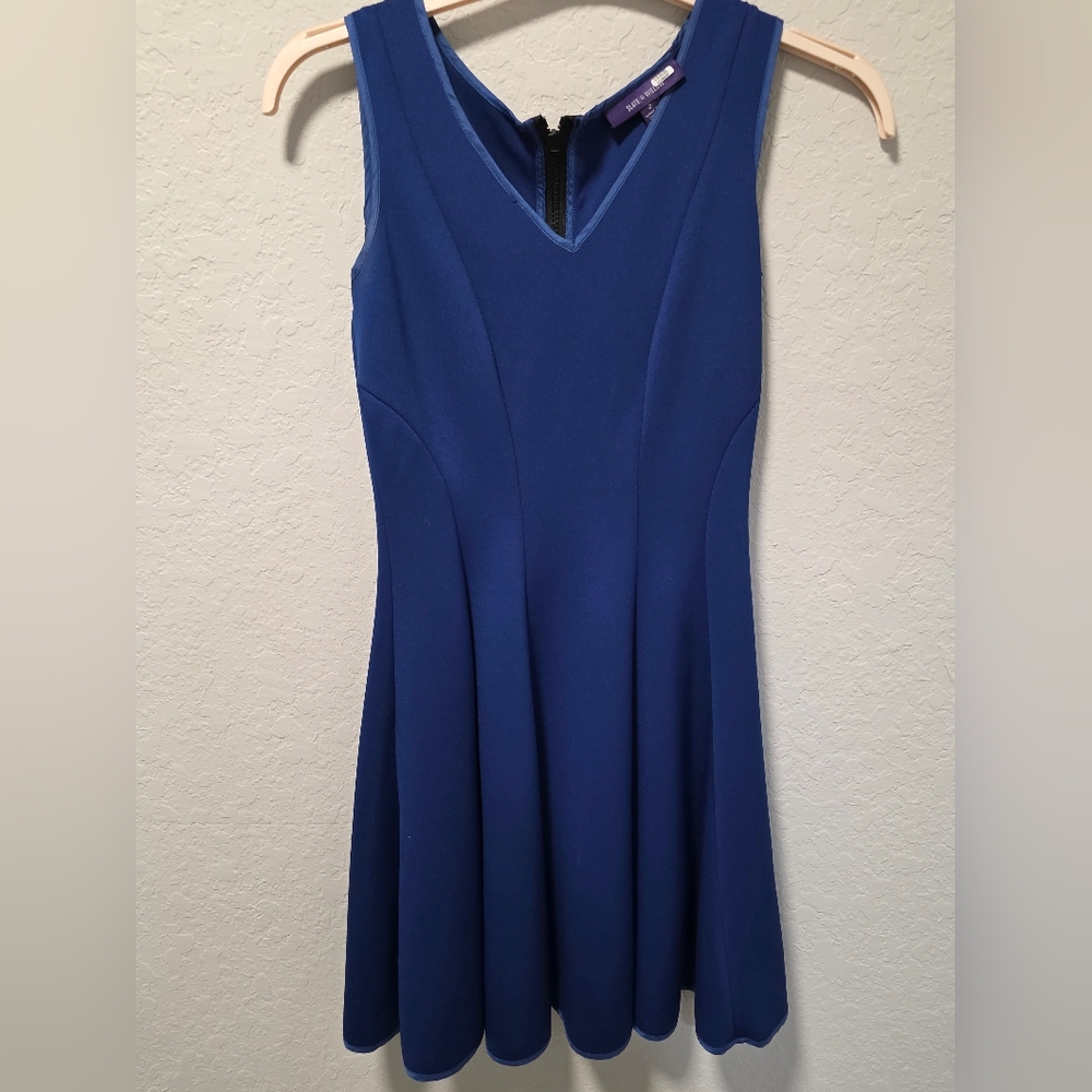 Slate & Willow Strapless Blue Dress with Black Zipper Back - Fit N Flare, A Line